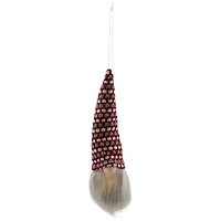 8" Red, White & Gray Knit Gnome Head LED Ornament