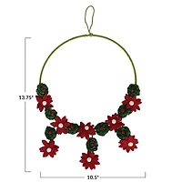 Hello Honey® 13.75" Red & Green Handmade Wool Felt Flower Wreath