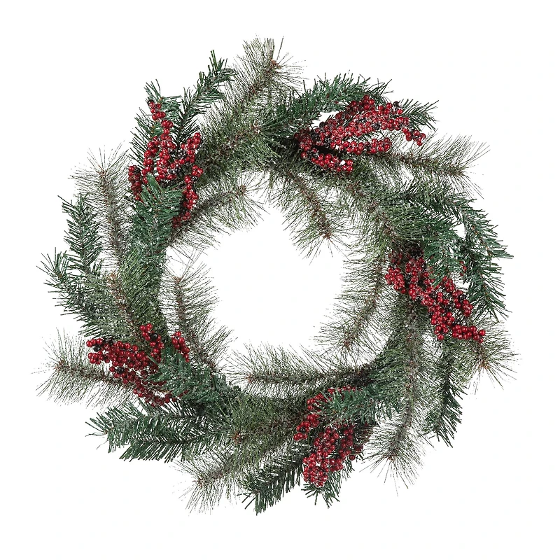 Glitzhome® 24" Christmas Sugared Pine Needle & Berry Wreath