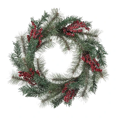 Glitzhome® 24" Christmas Sugared Pine Needle & Berry Wreath