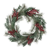 Glitzhome® 24" Christmas Sugared Pine Needle & Berry Wreath