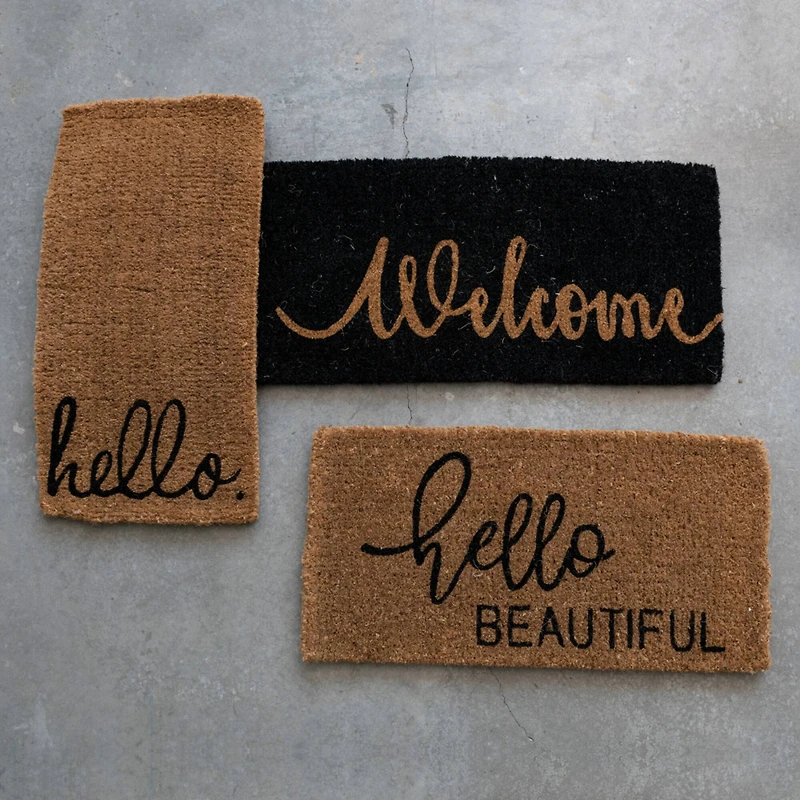 Hello Honey® Black & Brown Hello Beautiful Natural Coir Doormat