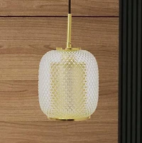 Hello Honey® Clear & Gold Embossed Glass Shade Pendant Lamp with Brass Accents