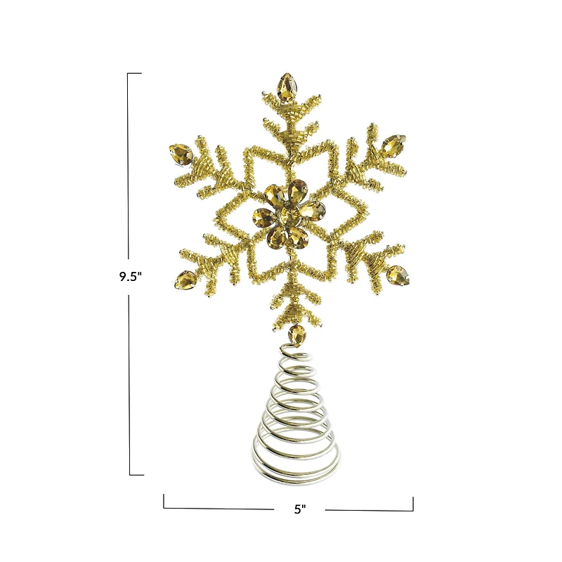Hello Honey® 9.5" Gold Finish Metal & Glass Beaded Snowflake Tree Topper