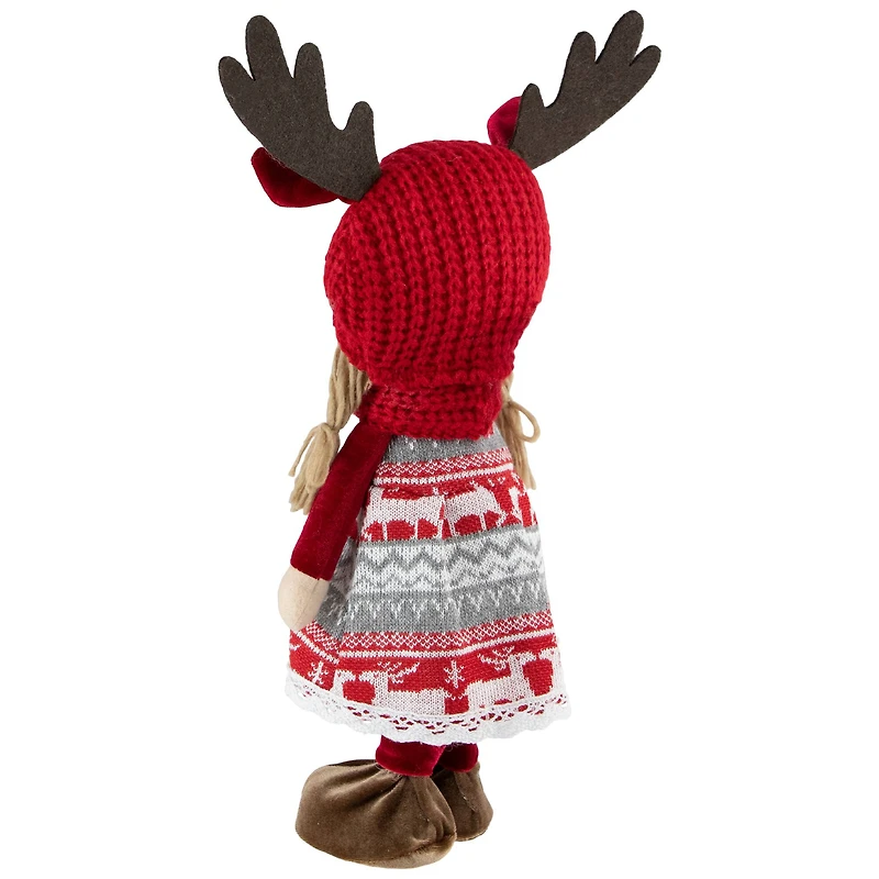 16'' Little Nordic Girl in Moose Antler Hat Christmas Figure