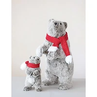 Hello Honey® 11" Gray, White & Red Faux Fur Standing Bear with Scarf