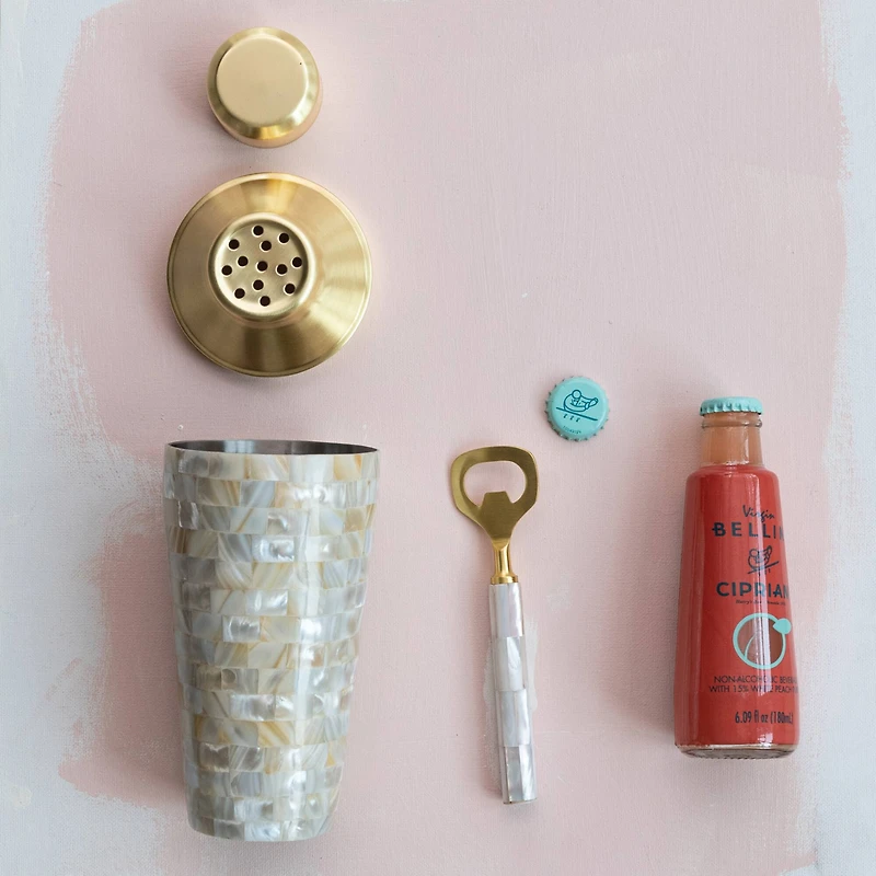 Hello Honey® 24oz. Gold Finish Stainless Steel & Natural Mother of Pearl Inlaid Cocktail Shaker