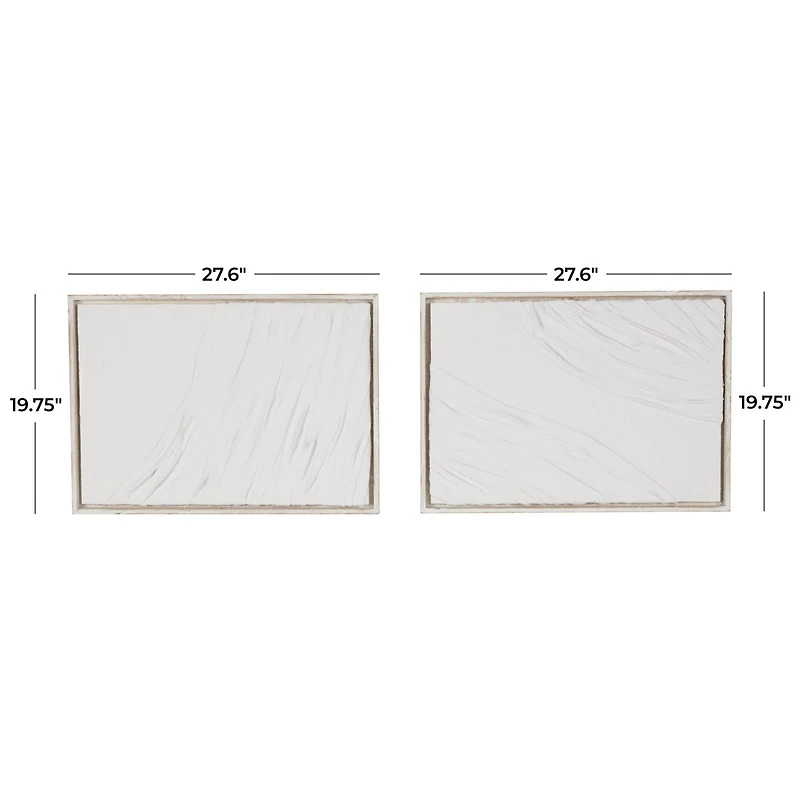 28" x 20" White Distressed Wood Abstract Wavy Wall Decor, Set of 2