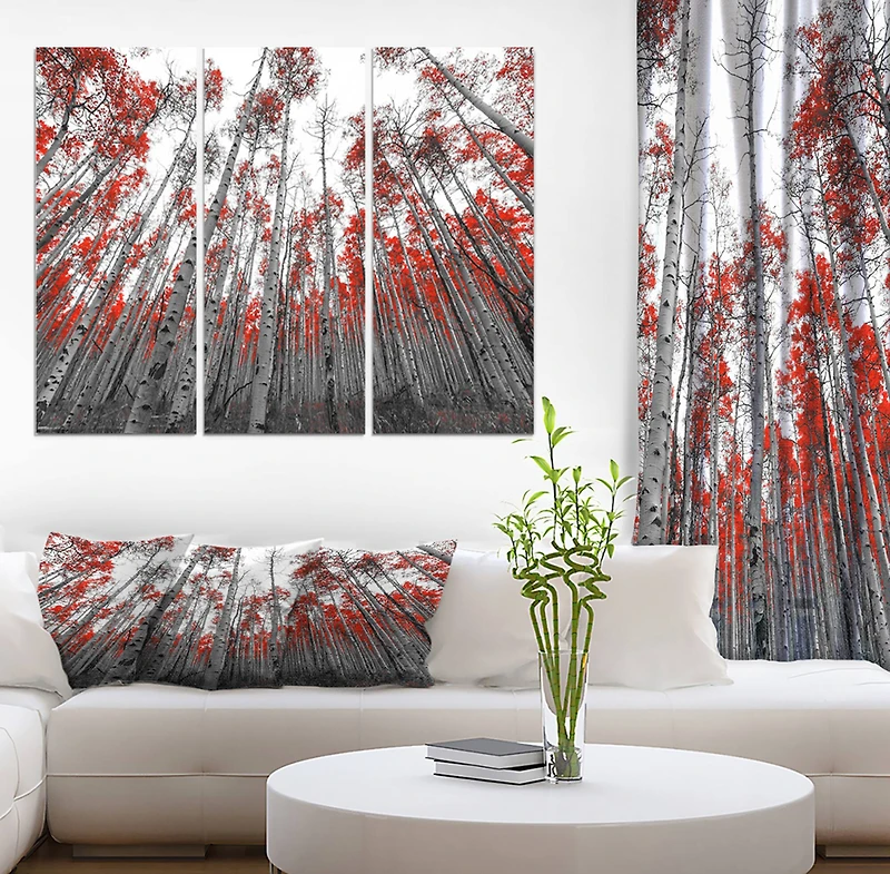 Designart - Red Leaf Trees in Tall Forest