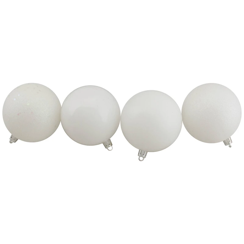 4-Finish Shatterproof Christmas Ball Ornaments 3.25" (80mm) - Winter White - 32ct