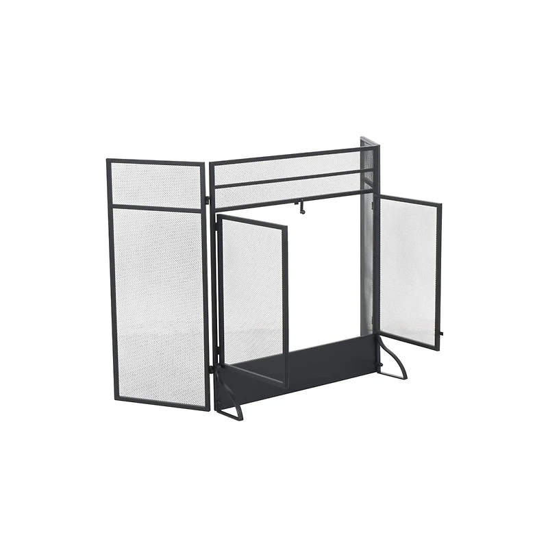 29" Tall Black Metal 3 Panel 2 Door Fireplace Screen with Mesh Backing