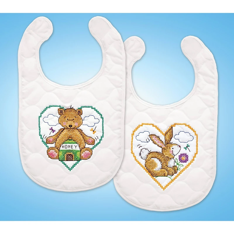 Design Works™ Animal Hearts Bibs Stamped Cross Stitch Kit