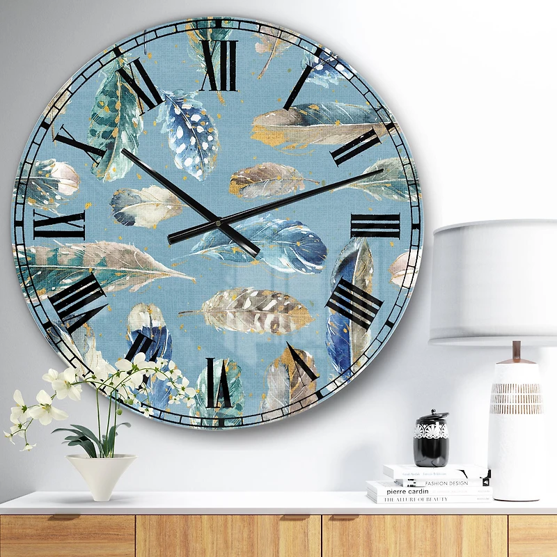 Designart 'Indigold Feathers Turquoise Pattern Traditional Wall Clock