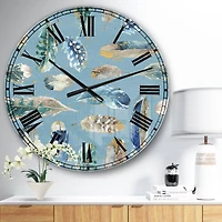 Designart 'Indigold Feathers Turquoise Pattern Traditional Wall Clock