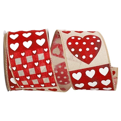 Reliant 2.5" x 10yd. Natural Hearts Patchwork Wired Ribbon