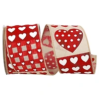 Reliant 2.5" x 10yd. Natural Hearts Patchwork Wired Ribbon