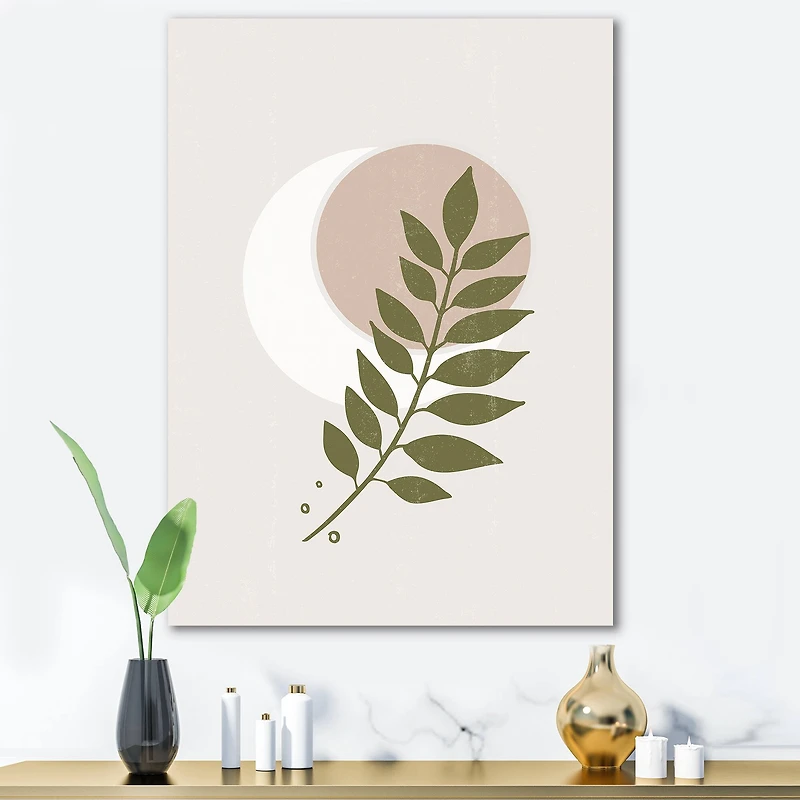 Designart - Abstract Geometrical Moon With Leaf IV