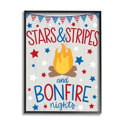 Stupell Industries Stars Stripes and Bonfire Phrase Nights Americana Pride Framed Giclee Art
