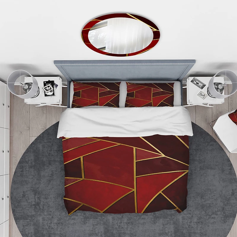 Designart 'Yellow Triangulars over Shades of Red' Modern & Contemporary Bedding Set