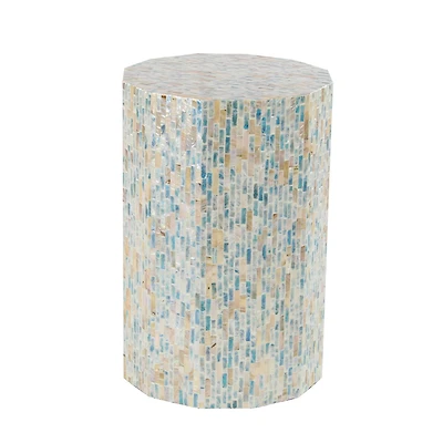 Multicolor Mussel Shells & Wood Contemporary Accent Table