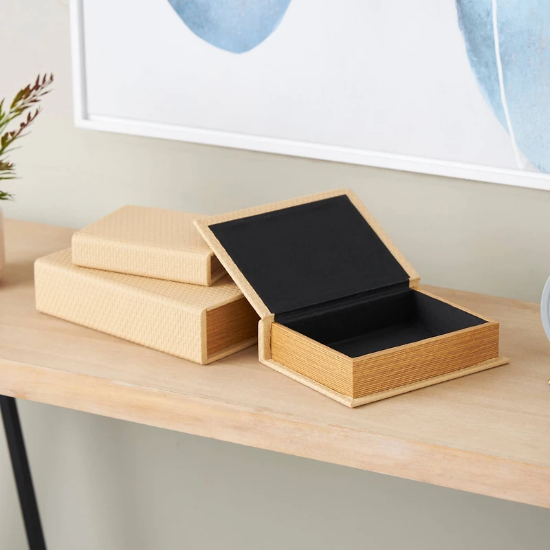 Faux Leather Geometric Woven Grid Book Storage Box Set