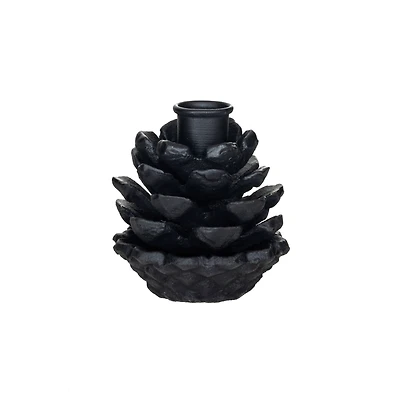 Hello Honey® 3.5" Black Cast Metal Pinecone Taper Candle Holder