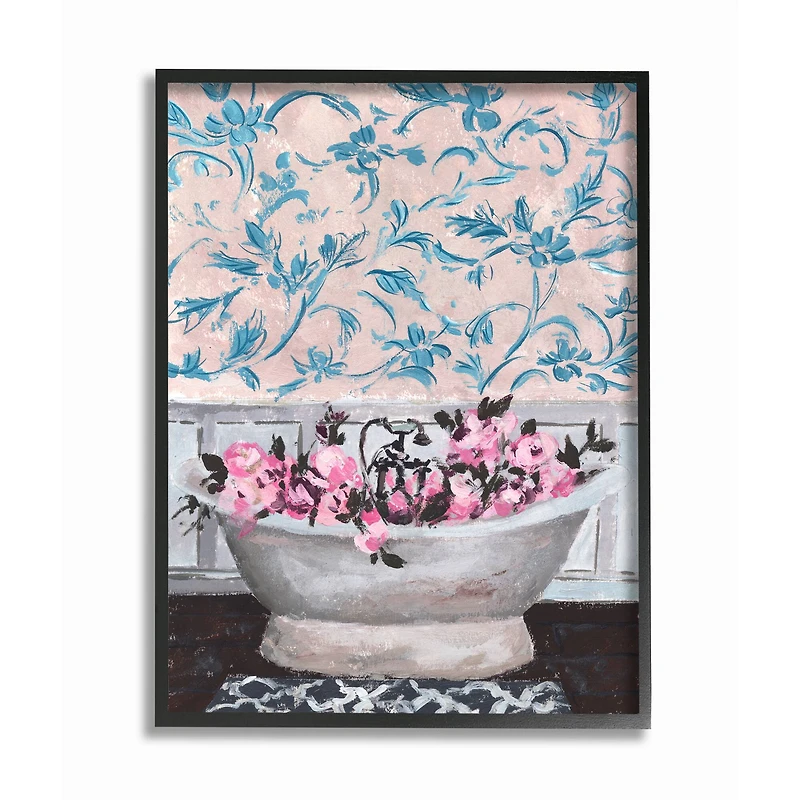 Stupell Industries Pink & Blue Flower In Bath Tub Black Framed Wall Art