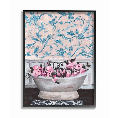 Stupell Industries Pink & Blue Flower In Bath Tub Black Framed Wall Art