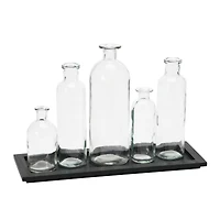 Hello Honey® Black Wood Tray with Glass Bottle Vases Set