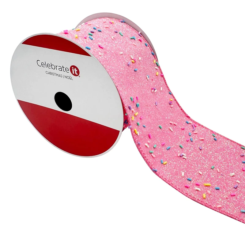 3.5" x 15ft. Pink Sugar Sprinkles Wired Ribbon by Celebrate It®