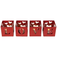 Valentine's Day Red Love Blocks Metal Votive Candle Holders Set