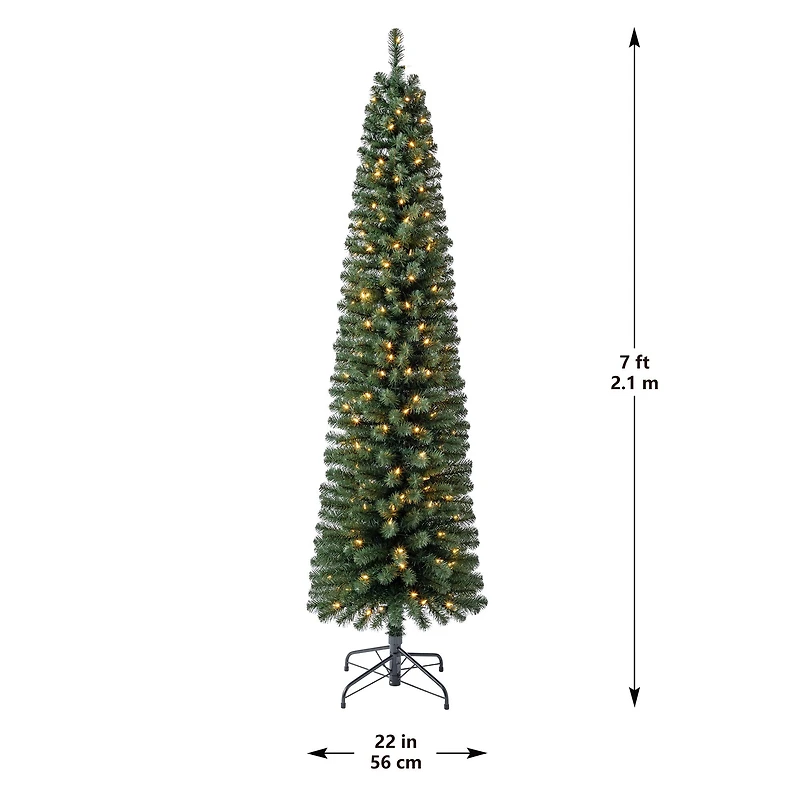 7ft. Pre-Lit Pencil Artificial Christmas Tree, Warm White Mini LED Lights by Ashland®