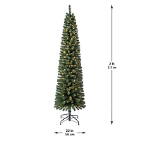 7ft. Pre-Lit Pencil Artificial Christmas Tree, Warm White Mini LED Lights by Ashland®