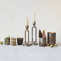 Hello Honey® 11" Oxidized Silver Finish Tall Aluminum Taper Candleholder