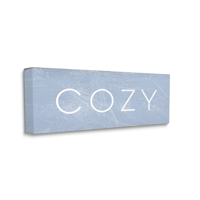 Stupell Industries Cozy Text Charming Distressed Blue Paint Canvas Wall Art