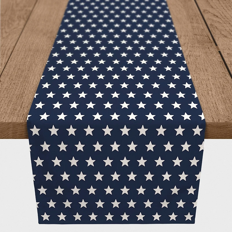 White Stars On Blue Indoor/Outdoor Table Runner