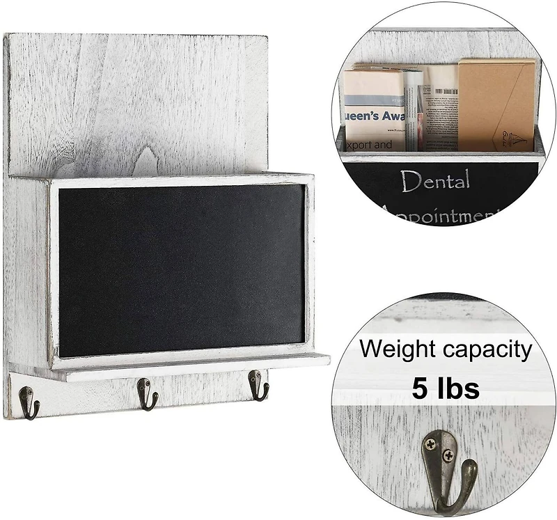 NEX™ 16" Gray White Wall-Mounted Key & Mail Holder with Chalkboard