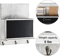 NEX™ 16" Gray White Wall-Mounted Key & Mail Holder with Chalkboard