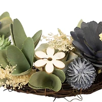 10.5" Green & Blue Wooden Mixed Floral Artificial Spring Wreath