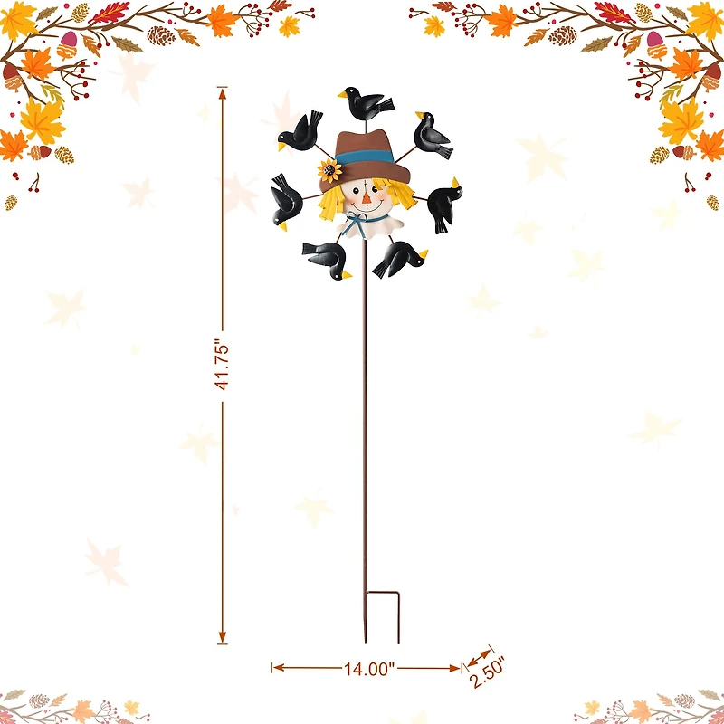Glitzhome® 41.75" Fall Scarecrow Head with Crows Windmill Yard Stake