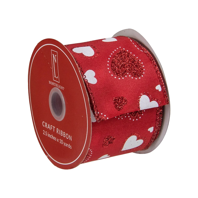 2.5" x 10yd. Glitter Hearts Valentine's Day Wired Craft Ribbon