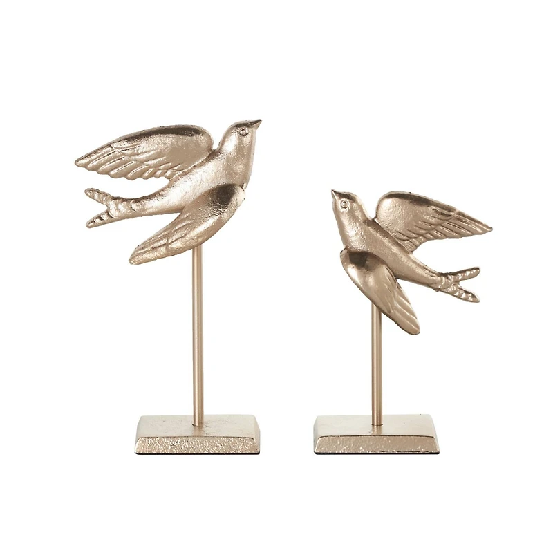 Gold Metal Bird Metallic Sculpture Set