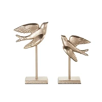 Gold Metal Bird Metallic Sculpture Set