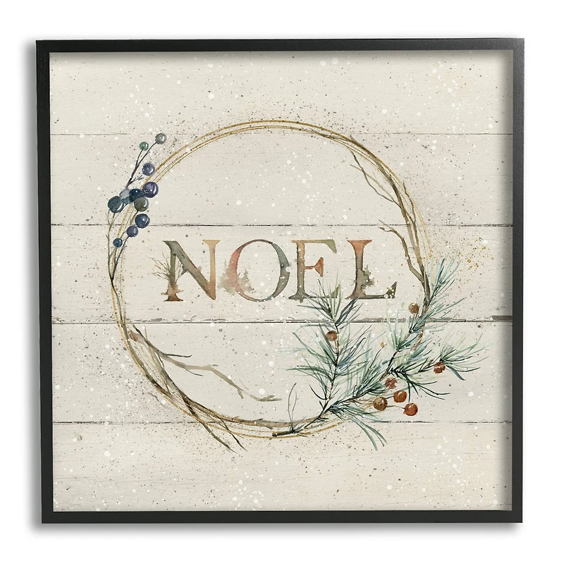Stupell Industries Noel Holiday Botanical Wreath Framed Giclee Art
