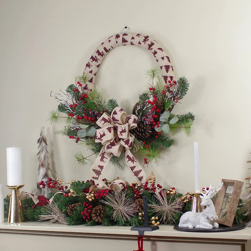 24" Moose Burlap Wrapped & Berry Christmas Wreath