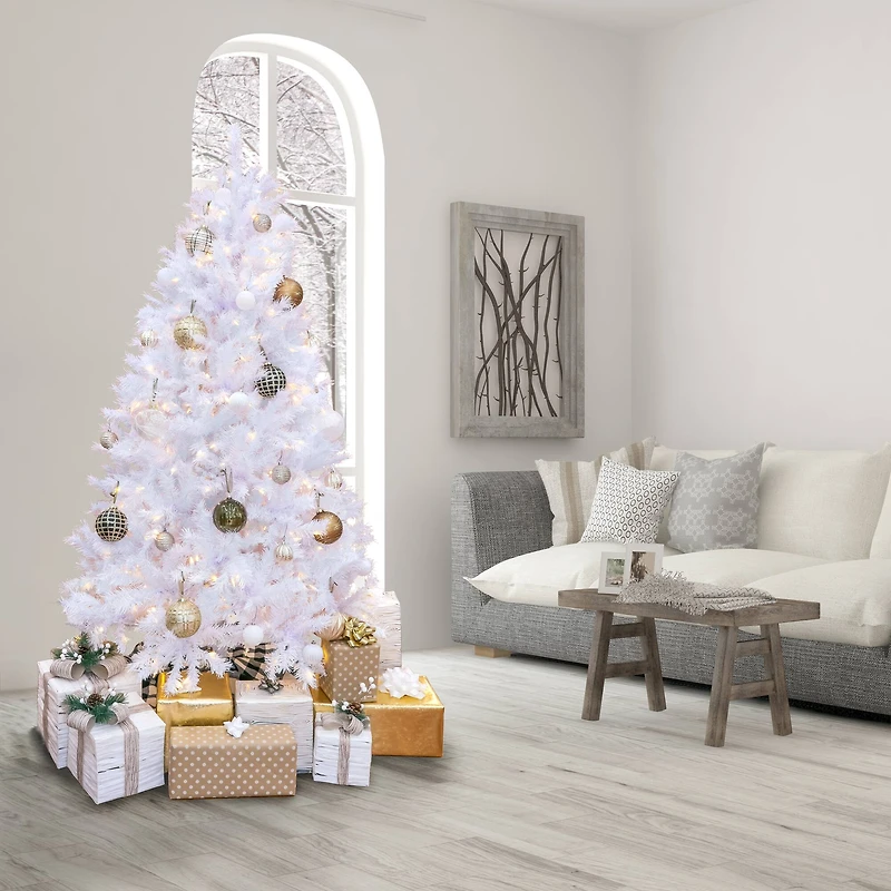 7.5ft. Pre-Lit White Artificial Christmas Tree, Warm White LED Lights