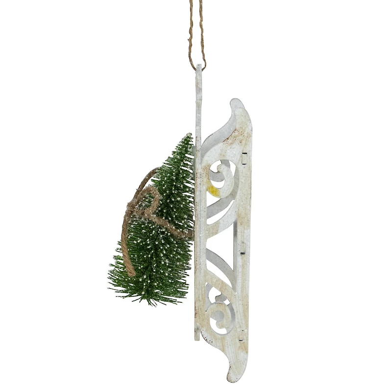 Tree on Wood Sled Christmas Ornament - 9" - White