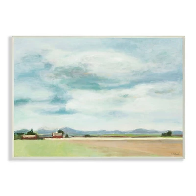 Stupell Industries Red Barn Farm Landscape Soft Blue Sky Wood Wall Plaque