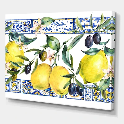 Designart - Lemon Ornament On Blue Geometrical Pattern II