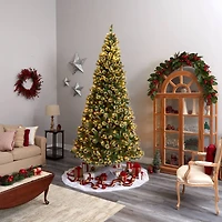 10ft. Pre-Lit Frosted Swiss Pine Artificial Christmas Tree with Berries, Clear LED Lights